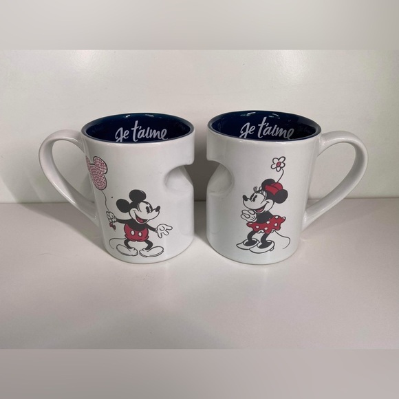 Disney Parks Mickey & Minnie Mouse XOXO Heart Je T’aime Mug Set Of 2 - Picture 1 of 4